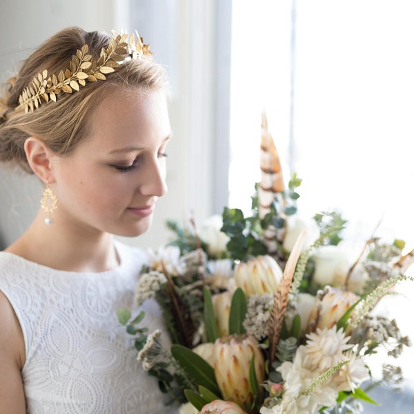 DAPHNE | Couronne de mariée à feuilles argent ou doré - Diadème de mariage de style bohème, champêtre ou grecque en accord avec la nature