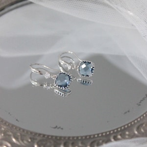 Ready to ship | AZURA silver and blue drop earrings with blue glass pendant, elegant period or classic bridal earrings for wedding occasion