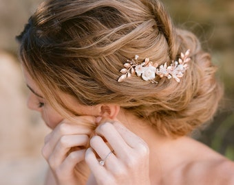 CATALINA | rose gold floral bridal hair comb, romantic wedding headpiece, side hair comb, bridal headpiece, wedding hair accessories