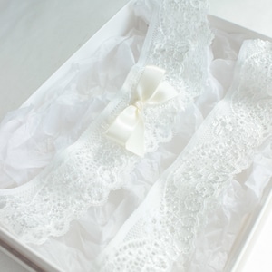 Elegant simple wedding garter wet with soft off white lace and cream bow - Will match all Wedding Dresses,available with more Bow Colours