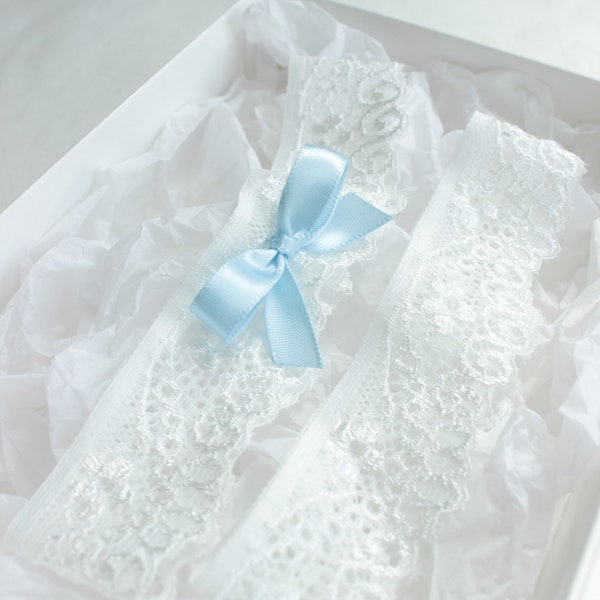 EMMA | Wedding Garter Set,Light Blue Wedding Garter,Simple Lace Bridal Garter, Off White Lace Wedding Garter,Dusty Blue Garter Set,Lingerie
