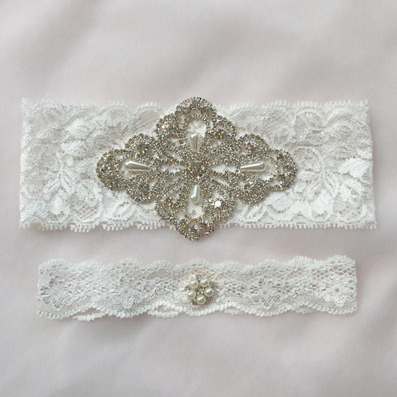 ROMY Wedding Garter Set,Off White Bridal Garter,Crystal Pearl Light Ivory Wedding Garter,Bridal Boudoir Lingerie,Romantic Wedding Garter