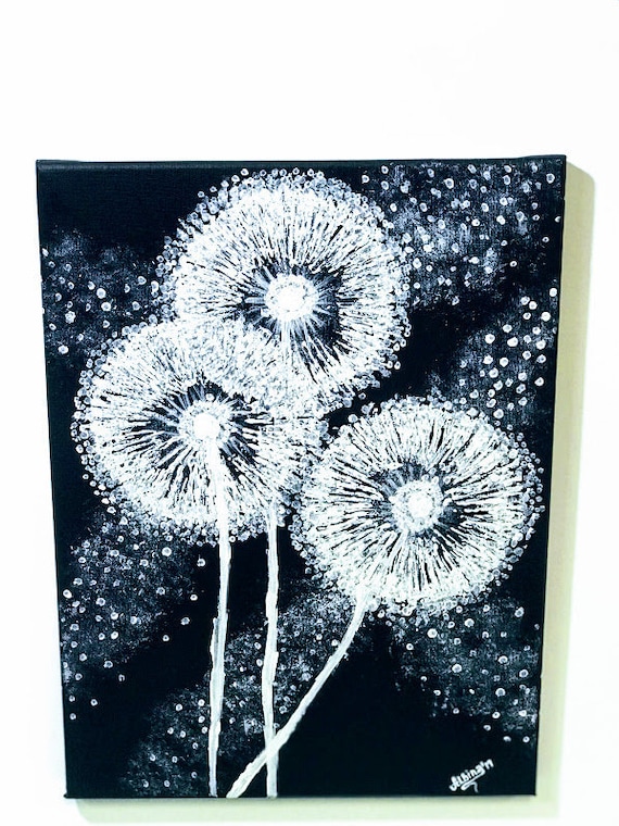 Alone with a dandelion. 小型油絵 抽象画 ハンドメイド Cute Dandelions | Original | Acrylic Painting| 12 X 16