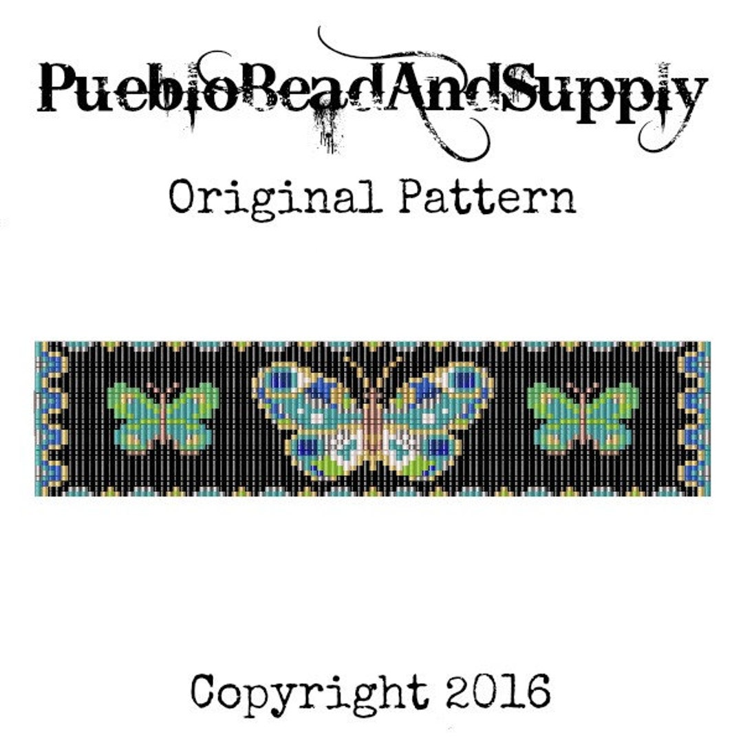 Midnight Butterflies Seed Bead Pattern Loom Cuff Bracelet PDF File Beaded Beadweaving Weaving