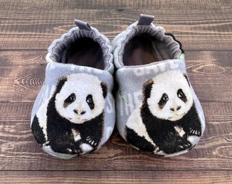 Panda Bear Baby Shoes, Baby Booties, Newborn Moccasins, Gift for Baby, Baby Shower Gift, Handmade Moccs, Infant Slippers, Toddler Shoes