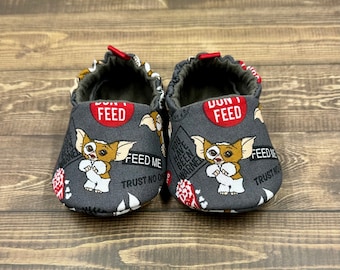 Gremlin Baby Shoes, Halloween Baby Booties, Trendy Baby Shoes, Baby Gift, Baby Shower Gift, Handmade Moccs, Infant Slippers, Toddler Shoes