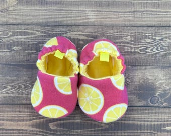 Lemon Baby Shoes, Baby Booties, Newborn Moccasins, Baby Gift, Baby Shower Gift, Fabric Shoes, Infant Slippers, Toddler Shoes