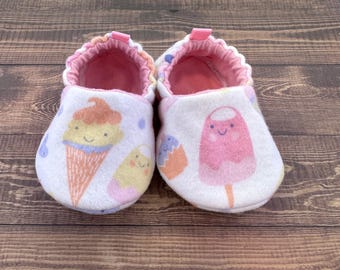 Ice Cream Baby Shoes, Baby Booties, Newborn Moccasins, Baby Gift, Baby Shower Gift, Fabric Shoes, Infant Slippers, Toddler Shoes