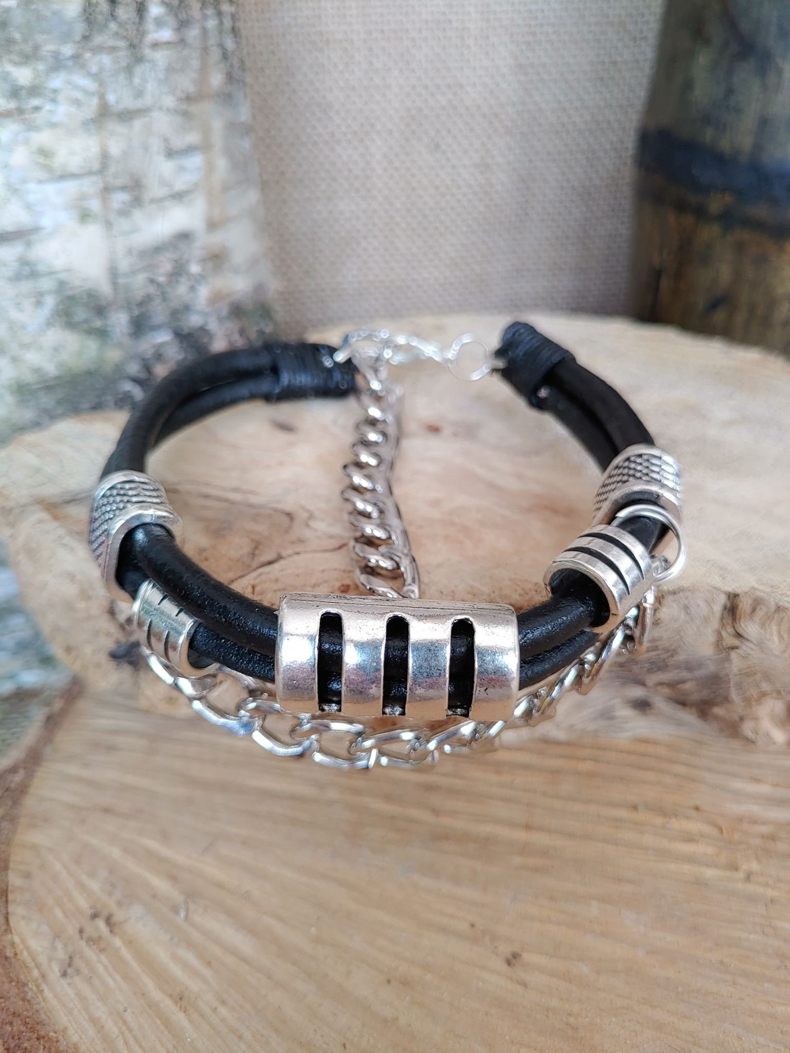 Men's gothic bracelet Punk leather and steel bracelet Etsy