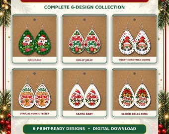 Christmas Teardrop Earring PNG Bundle | 6 Sublimation Designs Complete Collection Digital Download