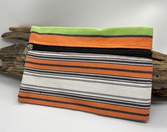 COIN PURSE.  Green with orange.  Upendo (Love in Swahili) Pouch.  Made in Kenya.  Approximately 7-1/2 inches x 5 inches.