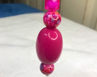 PINK Key Chain/charm. Large Pink center bead. 2 smaller marble pink beads. Purse charm. Beads of Hope.  Made in Kenya.