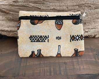 COIN PURSE/WALLET. African Print-Orange & Brown. Upendo (Love) Pouch. Made in Kenya. Coin Purse. Small Wallet. Zippered Pouch.