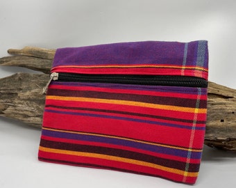 COIN PURSE.  Purple/red stripes.  Upendo (Love in Swahili) Pouch.  Made in Kenya.  Approximately 7-3/4 inches x 6 inches.