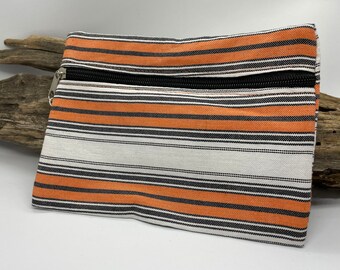 COIN PURSE.  Orange/white stripes.  Upendo (Love in Swahili) Pouch.  Made in Kenya.  Approximately 7-3/4 inches x 5-3/4 inches.