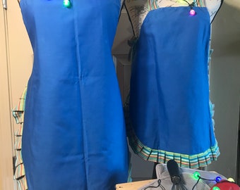 IMANI (Faith) APRON SET.  Mommy/Grandma and Me.  Blue.  Adult 24-27 inches.  Child  21inches.  Handmade in Kenya.