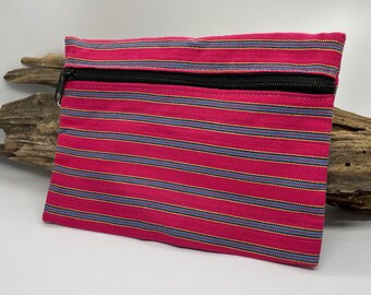 COIN PURSE.  Red with blue stripes.  Upendo (Love in Swahili) Pouches. Made in Kenya.  Approximately 8.5 inches x 6.5 inches.