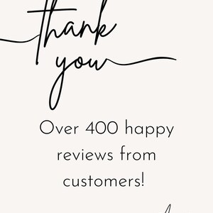 May include: A cream-colored graphic with black script that reads "Thank you" and "Over 400 happy reviews from customers!" The name "Annie" is written in script at the bottom.