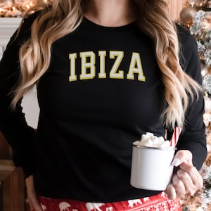 ibiza Long Sleeve Tee, spain gift, travel gift, ibizia travel, ibiza shirt, bachelor party, ibiza top, varsity
