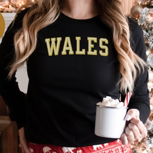 wales Long Sleeve Tee, gift, jersey, football, soccer, fathers day, for her, shirt, vacation, UK, wales holiday, varsity