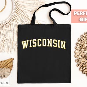 wisconsin tote bag, wisconsin gift, wisconsin  bag, varsity, state bag, usa