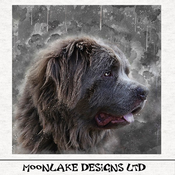 Neufundland Hund Stoff, Aquarell Grunge Stoff Handwerk Panels in 100 % Baumwolle oder Polyester