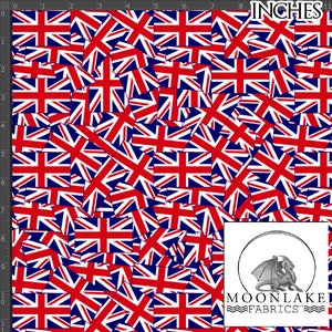 Union Jack Tossed All Over Pattern, Fabric 100% Cotton 130gsm Poplin - Size: 111.39cm wide (44 inches)