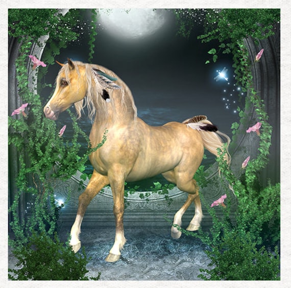 Fantasy Pferd mit Efeu - Fabric Polster Craft Quilting Panel - Etsy  sterreich