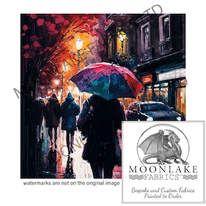 Rain on a City Street 100% Natural Cotton or 290gsm thick soft Polyester Fabric Panel Squares
