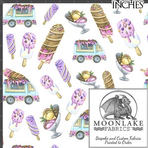 Ice Cream Vans and Ice Cream 100% Quality Cotton Poplin Fabric *Exclusive* Size: 111.39cm wide (44 inches)