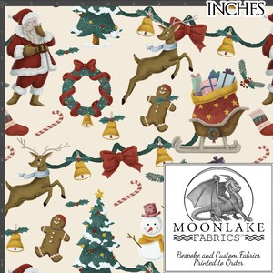 Santa Reindeer Vintage Style Repeat Pattern 100% Cotton 130gsm Sewing Fabric Size: 111.39cm wide (44 inches)
