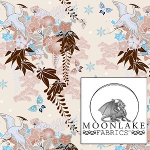 Exclusive Oriental Birds Crane Pattern 100% Cotton 130 gsm Poplin