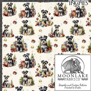 Christmas Miniature Schnauzer Dogs , Fabric 100% Natural Cotton 130 gsm - Size: 111.39cm wide (44 inches)