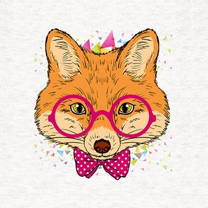 Cute hipster fox head -Fabric Craft Panels 100% Cotton or Polyester