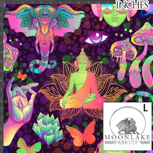 Mandala Elephant Buddha pattern 100% Quality Cotton Poplin Fabric - Size: 111.39cm wide (44 inches)