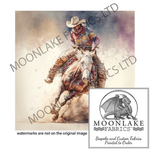 Bronc Rider Leaning Rodeo and Clown 100% Natural Cotton or 290gsm thick soft Polyester Fabric Panel Squares