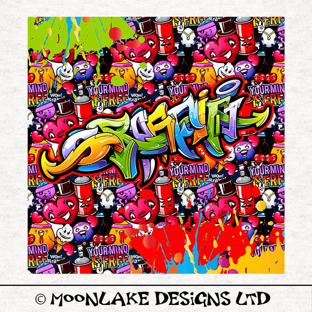 Graffiti Fabric Art, Watercolor Painted Print quilting Sewing Craft