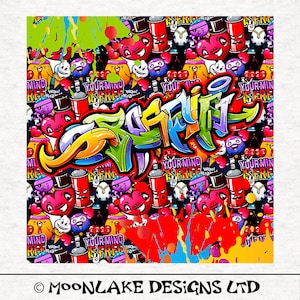 Graffiti Stoffkunst, Aquarell gemalter Druck | Quilting| Nähen | Handarbeit | Bedruckte Stoffplatten