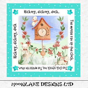 Hickory Dickory Dock,  Nursery Rhyme Fabric Craft Panels in 100% Cotton or Polyester