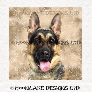 Alsatian / German Shepherd Dog portrait Fabric Panel Craft Panels in 100% Cotton or Polyester