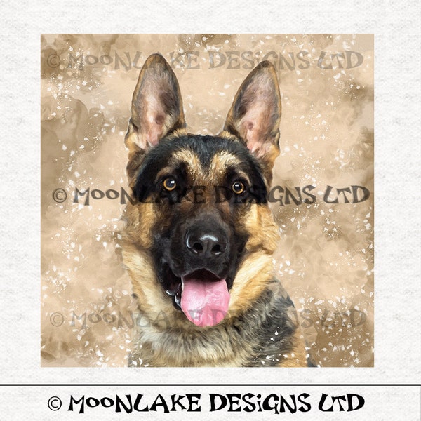 Alsatian / German Shepherd Dog portrait Fabric Panel Craft Panels in 100% Cotton or Polyester