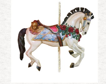 Carousel Horse Watercolor - Fabric Craft Panels in 100% Cotton or Polyester