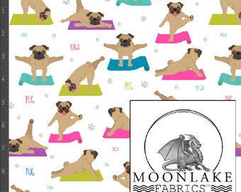Mopshond, herhalingspatroon mopshond yoga 100% kwaliteit katoen Maat: 111,39 cm breed (44 inch)