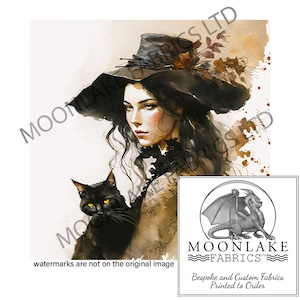 Autumn Fall Witch 100% Natural Cotton or 290gsm thick soft Polyester Fabric Panel Squares