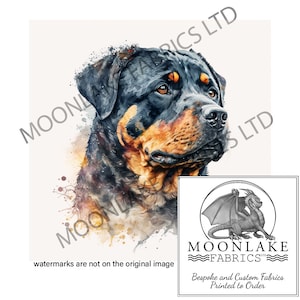 Rottweiler Dog Looking Right 100% Natural Cotton or 290gsm thick soft Polyester Fabric Panel Squares