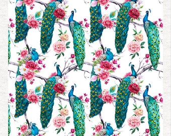 Peacocks repeating pattern . |Fabric Craft Panels 100% Cotton or Polyester