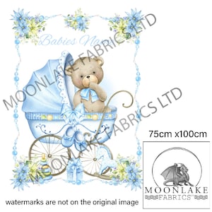 Nursery Teddy Bear In Pram 75x100cm  100% Light Quality Cotton 130gsm or Thick Soft 290gsm Polyester