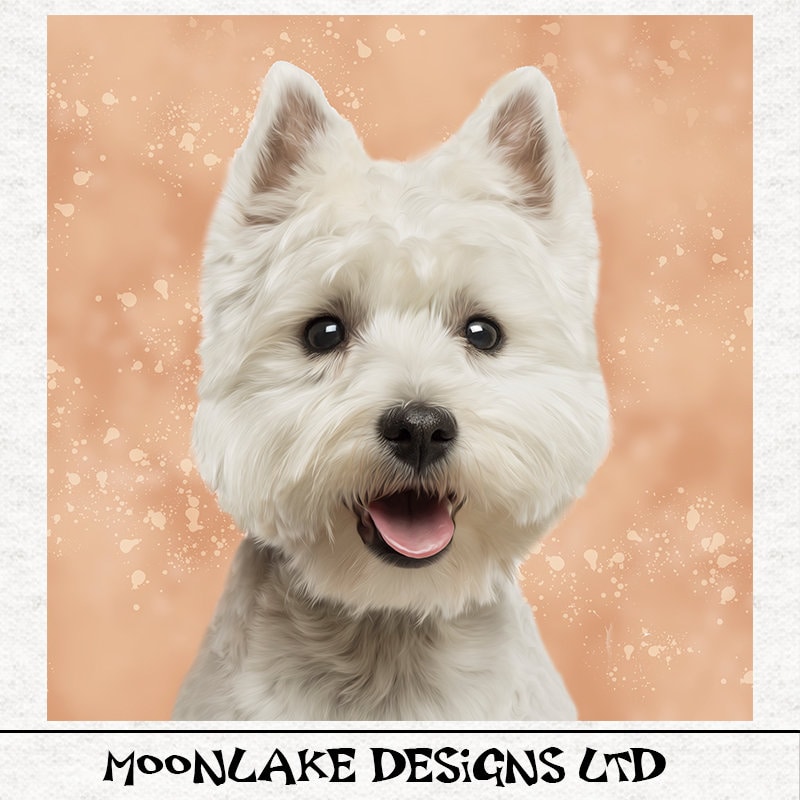 West Highland Terrier Fabric, watercolour splatter grunge  | Fabric Craft Panels in 100% Cotton or Polyester