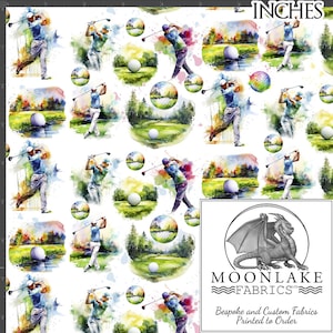 Golf on a multi color splatter background 100% Quality Light Cotton 130gsm Size: 111.39cm wide (44 inches)