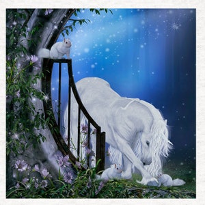 Einhorn und Eichhörnchen, Fantasy Stoff | Stoff Handwerk Panels aus 100% Baumwolle oder Polyester